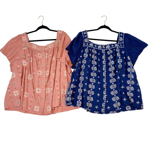 torrid Tops - LOT Torrid Embroidered Peasant Tops Square‎ Neck Button Front Milkmaid Prairie